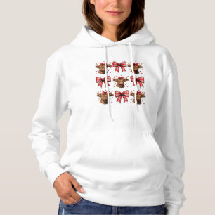 Cute Coquette Bow Heart Highland Cow Western Valen Hoodie