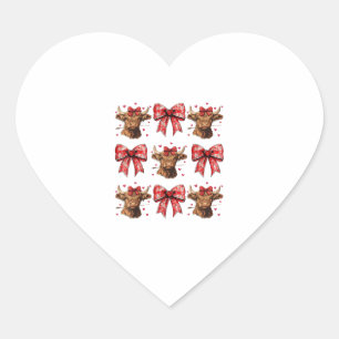Cute Coquette Bow Heart Highland Cow Western Valen Sticker