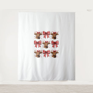 Cute Coquette Bow Heart Highland Cow Western Valen Tapestry
