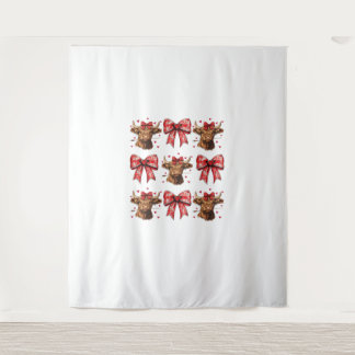 Cute Coquette Bow Heart Highland Cow Western Valen Tapestry