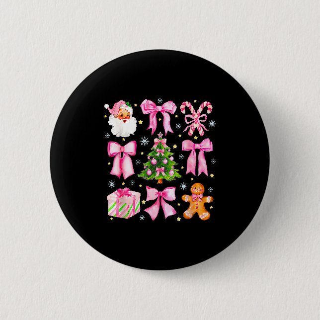 Cute Coquette Bow Nk Christmas Tree Santa Gingerbr 6 Cm Round Badge (Front)