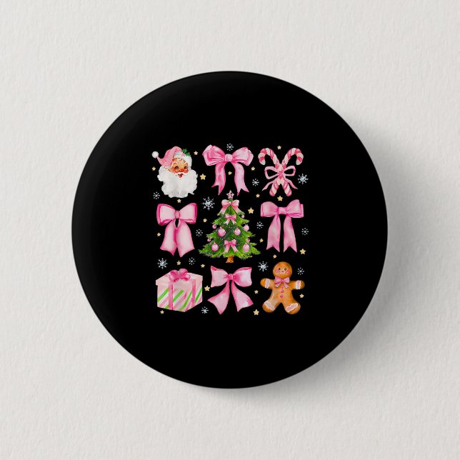 Cute Coquette Bow Nk Christmas Tree Santa Gingerbr 6 Cm Round Badge (Front)