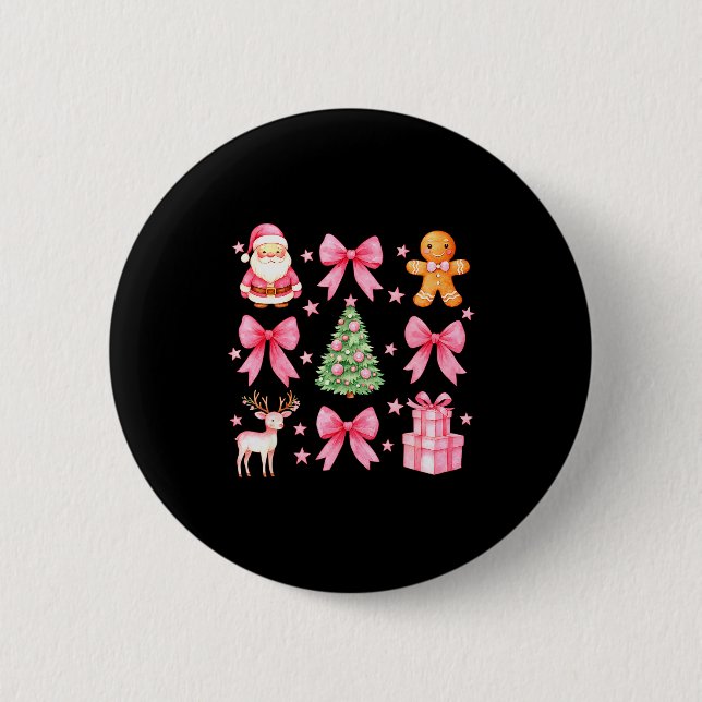 Cute Coquette Bow Nk Christmas Tree Santa Gingerbr 6 Cm Round Badge (Front)
