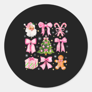 Cute Coquette Bow Nk Christmas Tree Santa Gingerbr Classic Round Sticker