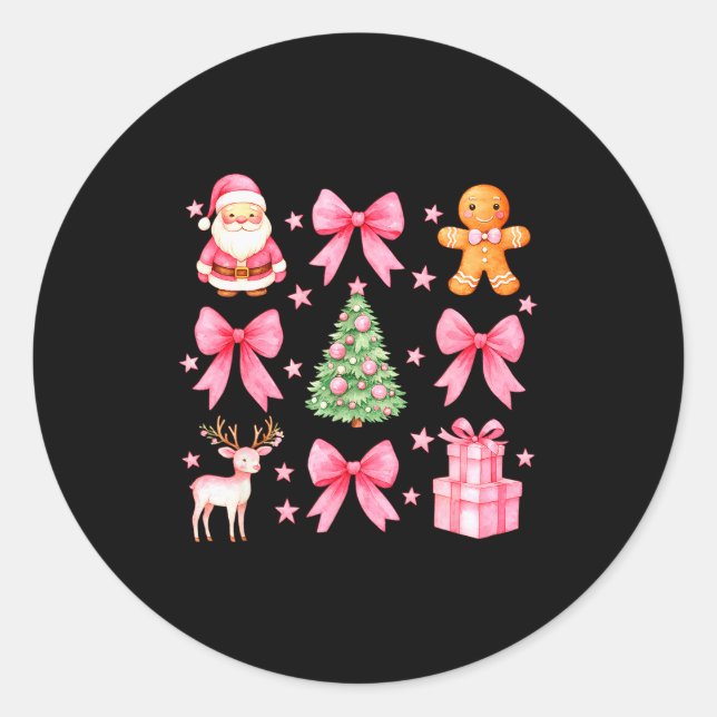 Cute Coquette Bow Nk Christmas Tree Santa Gingerbr Classic Round Sticker (Front)