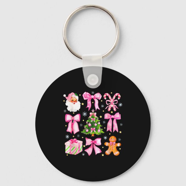 Cute Coquette Bow Nk Christmas Tree Santa Gingerbr Key Ring (Front)