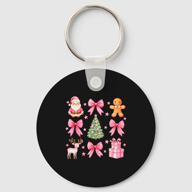 Cute Coquette Bow Nk Christmas Tree Santa Gingerbr Key Ring (Front)