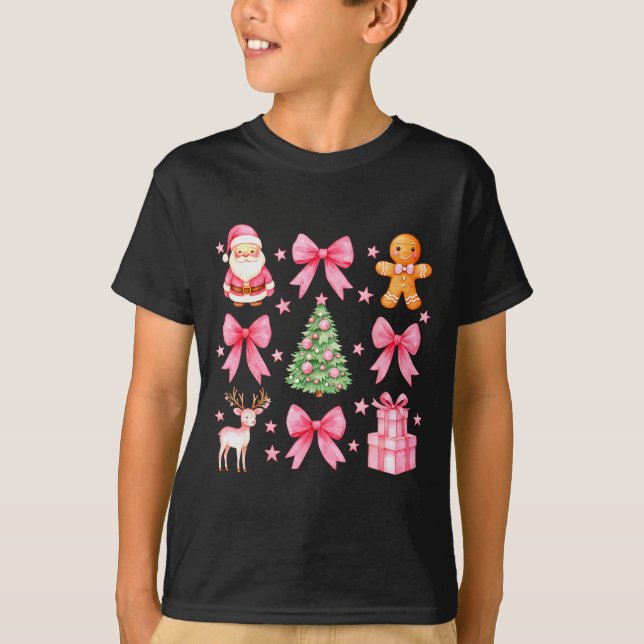 Cute Coquette Bow Nk Christmas Tree Santa Gingerbr T-Shirt (Front)