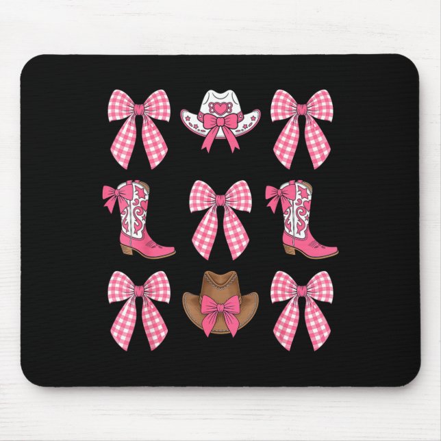 Cute Coquette Bow Nk Cowgirl Boots And Hats Cowgir Mouse Mat (Front)