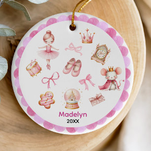 Cute coquette bow Nutcracker ballerina pink Ceramic Tree Decoration