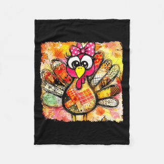 Cute Coquette Bow Patchwork Autumn Fall Thanksgivi Fleece Blanket