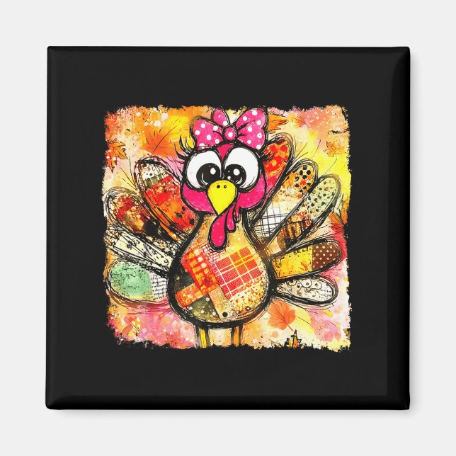 Cute Coquette Bow Patchwork Autumn Fall Thanksgivi Magnet (Front)