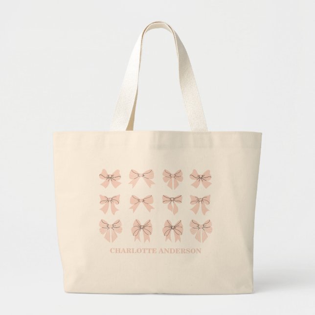 Cute Coquette Bow Pink Blush Large Tote Bag (Front)