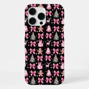 Cute Coquette Bow Pink Christmas Santa Gingerbread iPhone 16 Pro Max Case