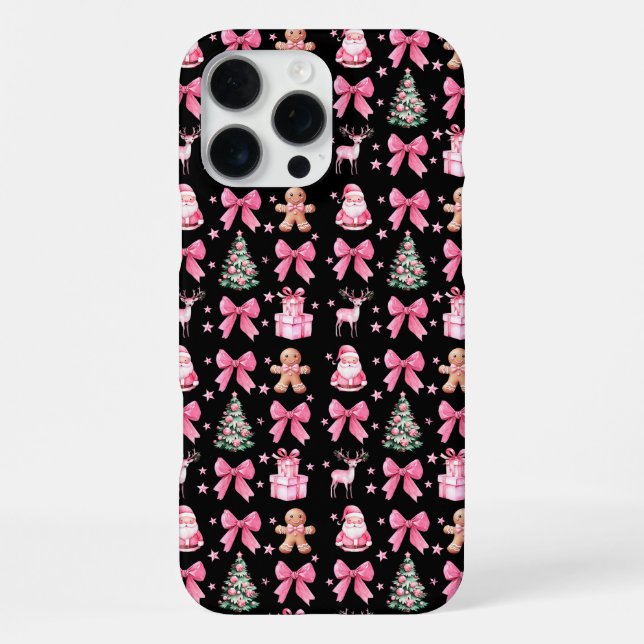 Cute Coquette Bow Pink Christmas Santa Gingerbread iPhone Case (Back)