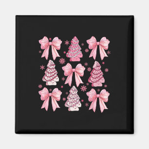 Cute Coquette Bow Pink Christmas Tree Cake Funny X Magnet
