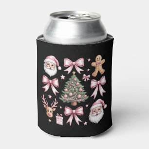 Cute Coquette Bow Pink Christmas Tree Santa Ginger Can Cooler