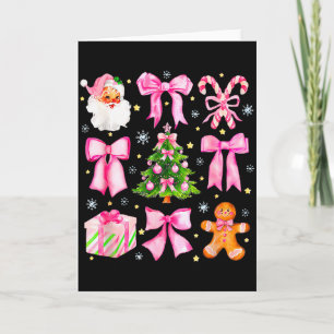 Cute Coquette Bow Pink Christmas Tree Santa Ginger Card
