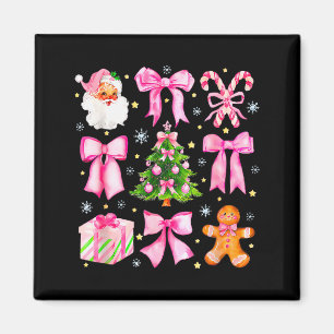 Cute Coquette Bow Pink Christmas Tree Santa Ginger Magnet