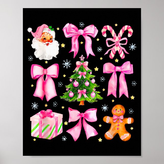Cute Coquette Bow Pink Christmas Tree Santa Ginger Poster (Front)