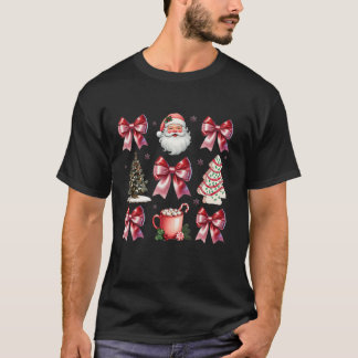Cute Coquette Bow Santa Claus Hot Cocoa Christmas T-Shirt
