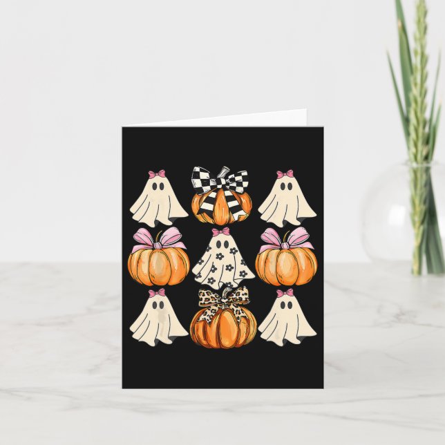 Cute Coquette Bows Ghost Pumpkin Season Halloween  Card (Front)