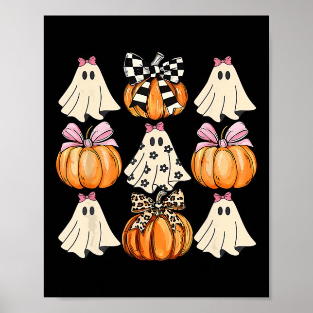 Cute Coquette Bows Ghost Pumpkin Season Halloween  Poster (Front)