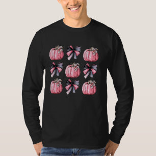 Cute Coquette Bows Pink Pumpkins Florals Halloween T-Shirt