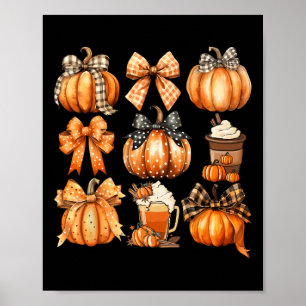 Cute Coquette Bows Pumpkin Spice Coffee Latte Autu Poster