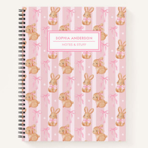 Cute Coquette Bunny with Pink Bow Personalised Notebook