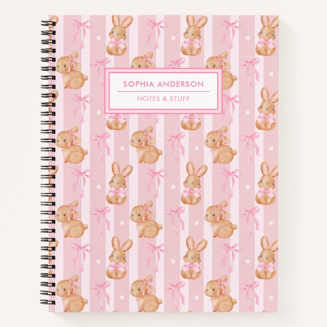 Cute Coquette Bunny with Pink Bow Personalised Notebook (Front)