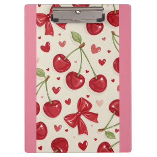 Cute Coquette Cherry and Red Bow Pattern Clipboard