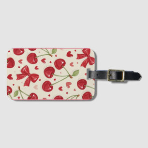 Cute Coquette Cherry and Red Bow Pattern Luggage Tag