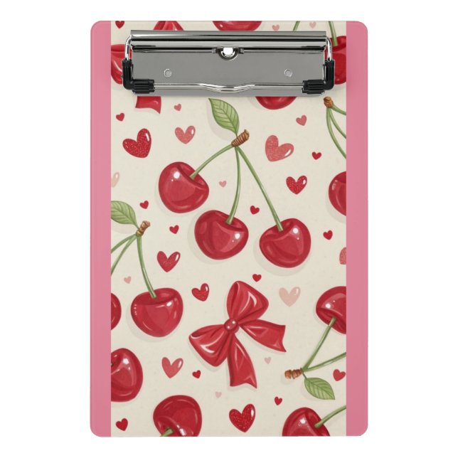 Cute Coquette Cherry and Red Bow Pattern  Mini Clipboard (Front)
