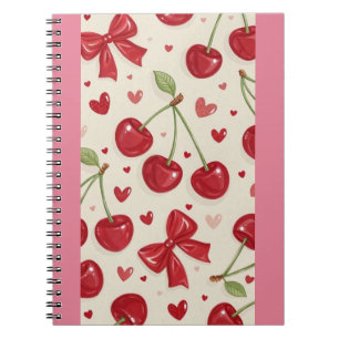 Cute Coquette Cherry and Red Bow Pattern Notebook