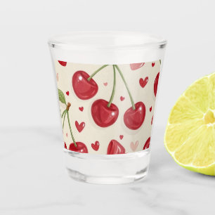 Cute Coquette Cherry and Red Ribbon Bows Seamless Shot Glass