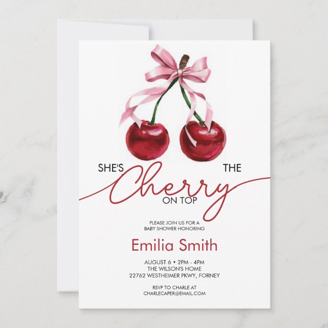 Cute Coquette Cherry on Top Baby Shower Invitation (Front)