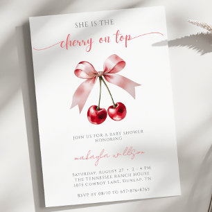 cute Coquette Cherry on Top Baby Shower pink & red Invitation