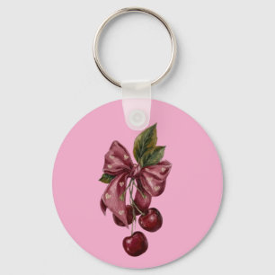 Cute Coquette Cherry Ribbon Pink Aesthetic Key Ring