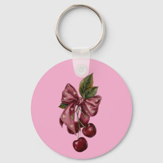 Cute Coquette Cherry Ribbon Pink Aesthetic Key Ring