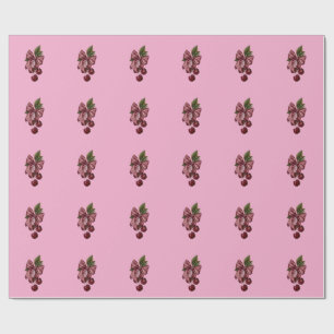 Cute Coquette Cherry Ribbon Pink Aesthetic Wrapping Paper