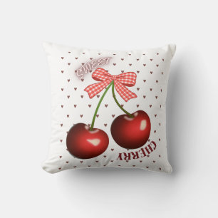 Cute Coquette Cherry with Pink Gingham Bow T-Shir Cushion