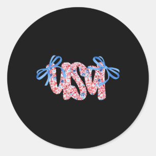 Cute Coquette Chinoiserie Floral Patriotic Usa 4th Classic Round Sticker