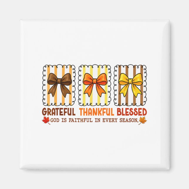 Cute Coquette Christian Fall Bow Grateful Thankful Magnet (Front)