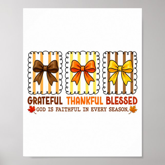 Cute Coquette Christian Fall Bow Grateful Thankful Poster (Front)