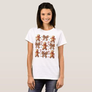 Cute Coquette Christmas Gingerbread Bow T-Shirt