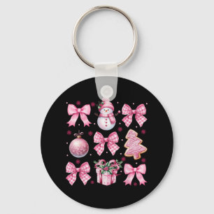 Cute Coquette Christmas Pink Bows Santa Gingerbrea Key Ring
