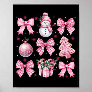 Cute Coquette Christmas Pink Bows Santa Gingerbrea Poster