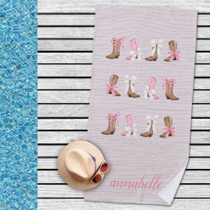 Cute Coquette Cowgirl Boots Personalised Beach Towel