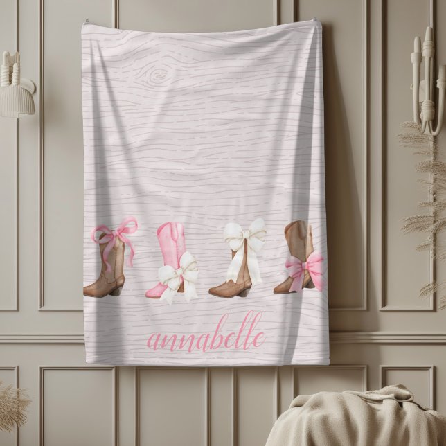 Cute Coquette Cowgirl Boots Personalised  Fleece Blanket (Cute Coquette Cowgirl Boots Personalized Blanket)